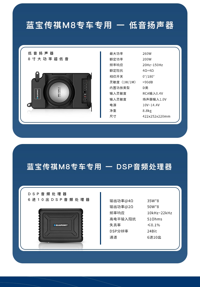 德國(guó)（藍(lán)寶BLAUPUNKT）傳祺M8專車專用音響套裝